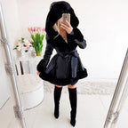 Damen modische Kunstlederjacke mit Teddyfutter R&B