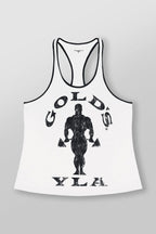 Herren nan athletisches Stringer Tanktop rückenfreier Schnitt mit Kontrastpaspel und Kraftsportmotiv R&B