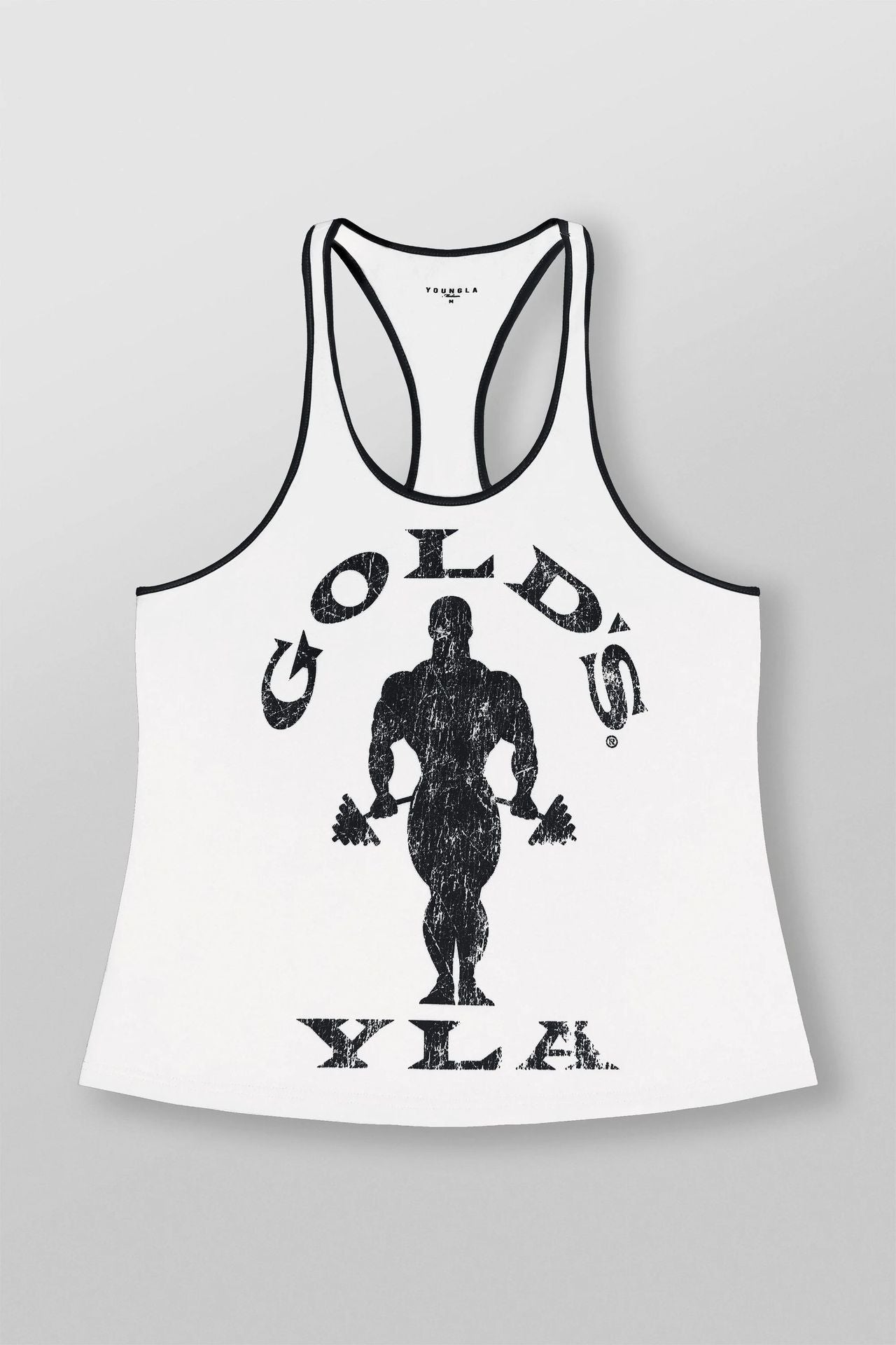 Herren nan athletisches Stringer Tanktop rückenfreier Schnitt mit Kontrastpaspel und Kraftsportmotiv R&B