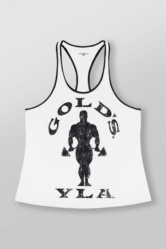 Herren nan athletisches Stringer Tanktop rückenfreier Schnitt mit Kontrastpaspel und Kraftsportmotiv R&B
