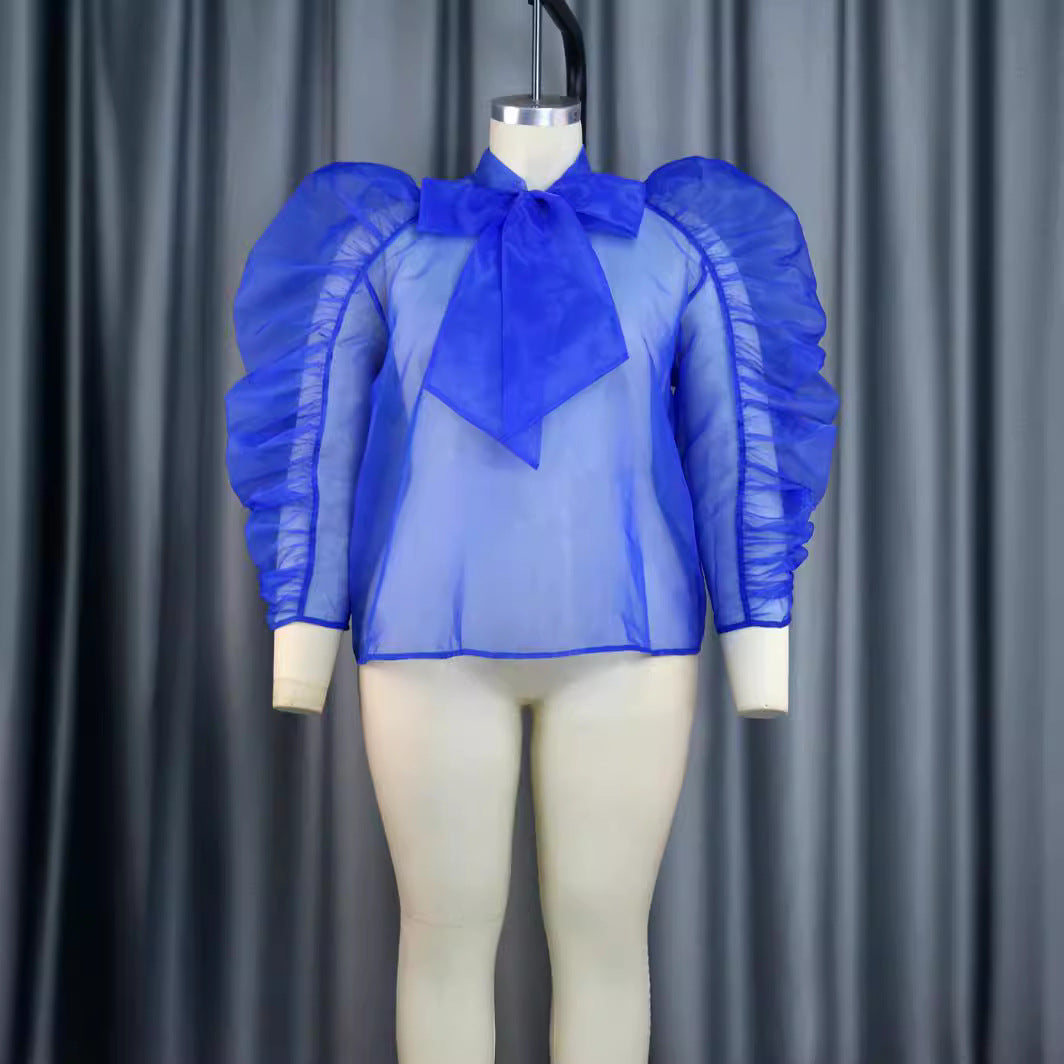 Damen elegantes Oberteil mit voluminösen Rüschenärmeln R&B