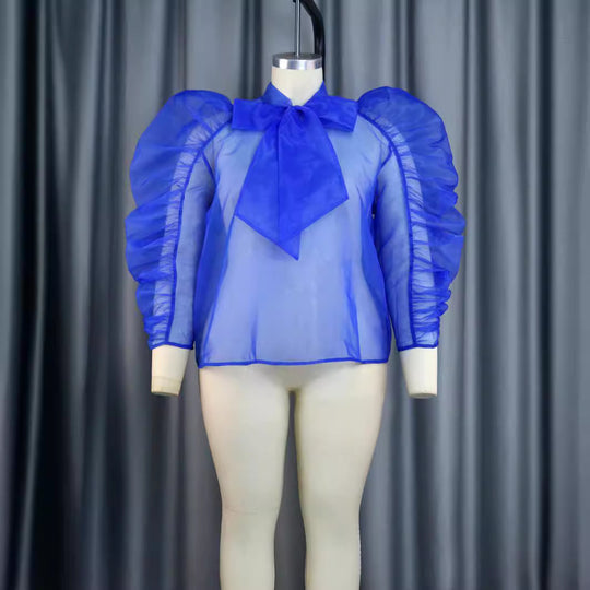 Damen elegantes Oberteil mit voluminösen Rüschenärmeln R&B