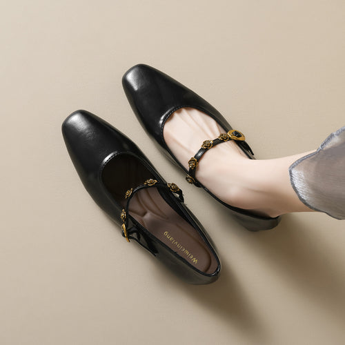 Damen elegante Ballerinas mit modischem Riemen und floralem Detail R&B