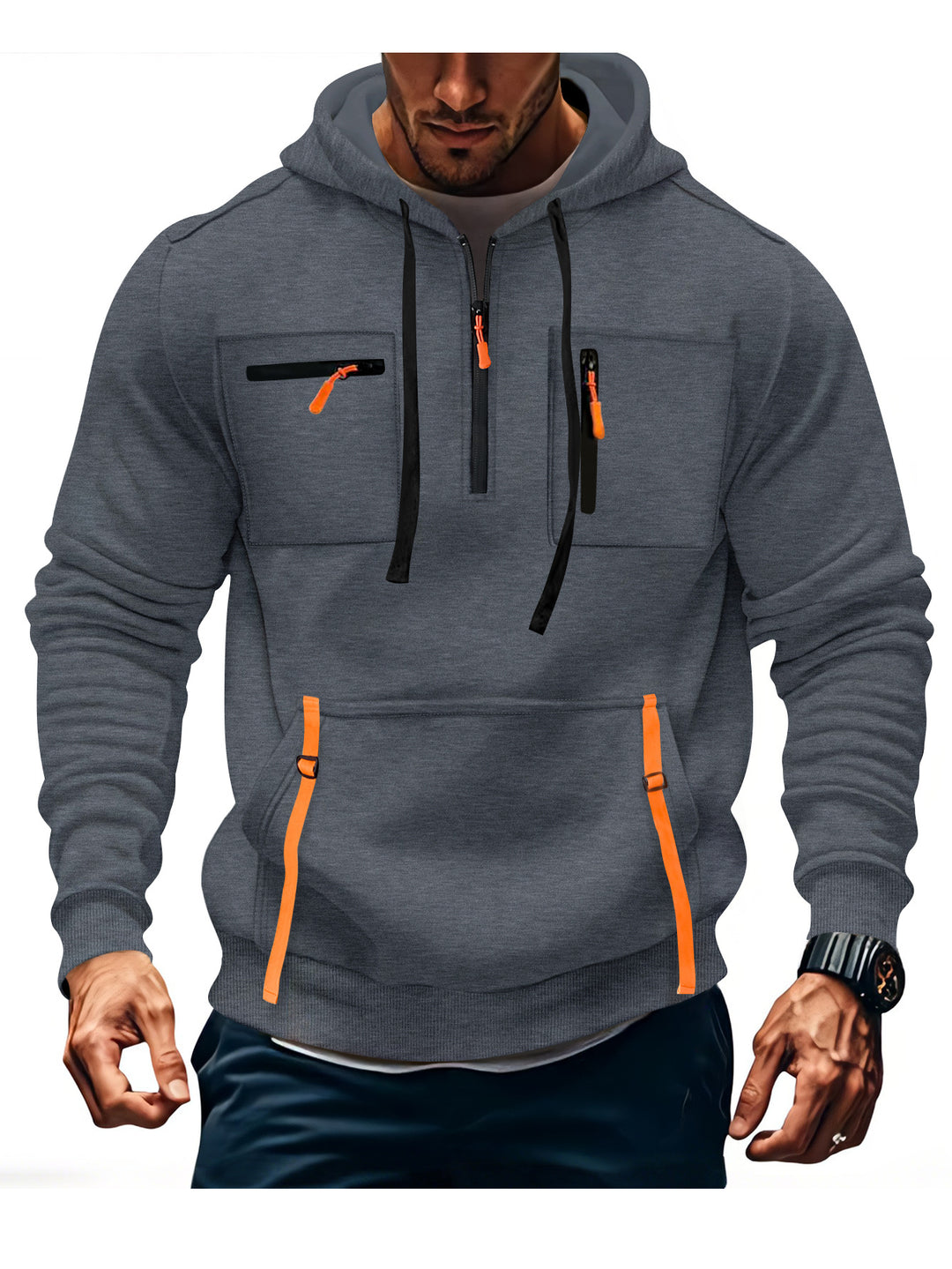 Herren modischer Kapuzenpullover mit funktionalen Reißverschlusstaschen R&B