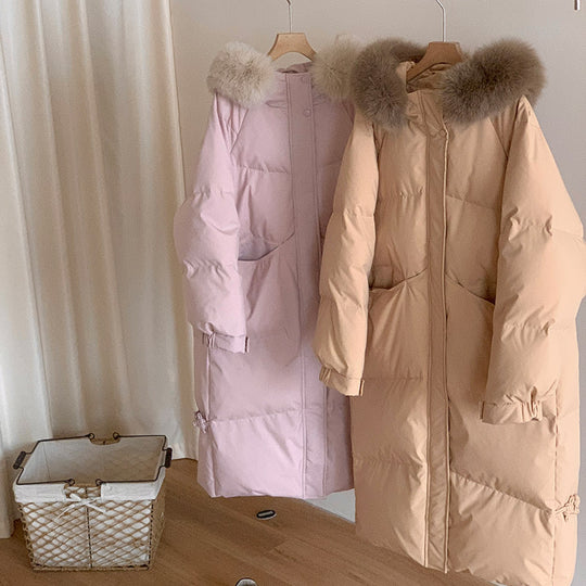 Damen Lange gefütterte Winterjacke mit hochwertigem Kunstfellkragen und praktischen Taschen R&B