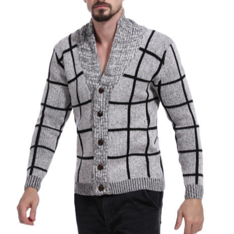 Herren modische Strickjacke mit V-Ausschnitt und modernem Karomuster R&B