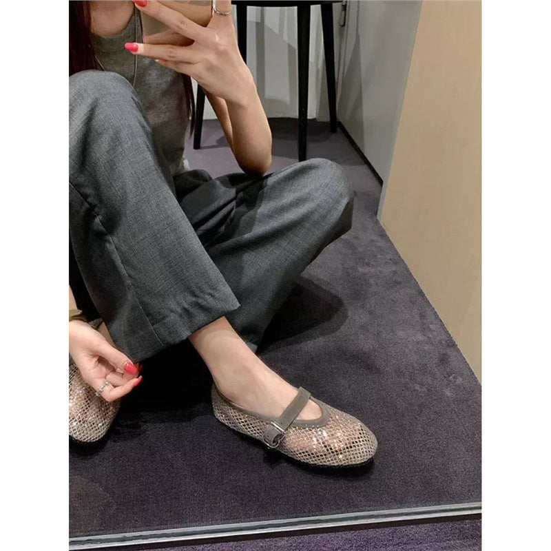 Damen Netz-Ballerinas mit dekorativem Riemen R&B