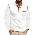 Herren Langarm-Henley-Shirt mit modernem Kragen und praktischer Brusttasche R&B