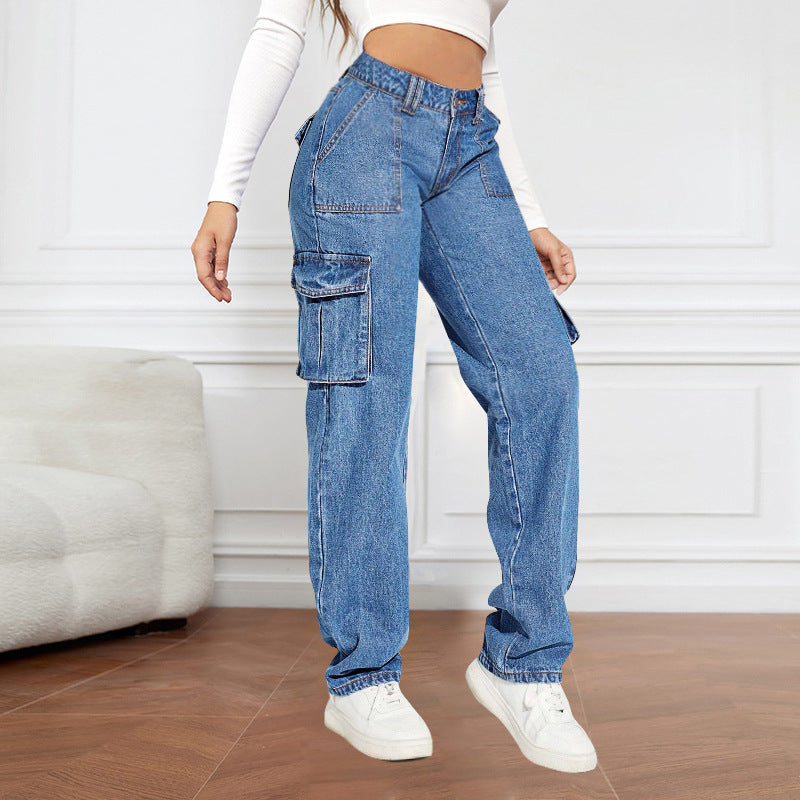 Damen Cargo-Jeans mit hoher Taille und praktischen Taschen R&B