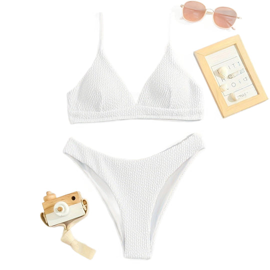 Damen Triangel-Bikini-Set mit strukturiertem Stoff und verstellbaren Trägern R&B