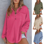 Damen Waffelstruktur Bluse mit Knopfleiste und Brusttasche R&B