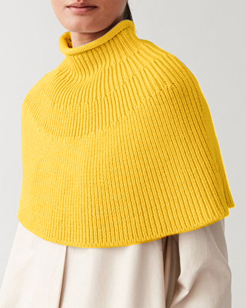 Damen Strick-Cape mit hohem Kragen und feiner Rippstruktur R&B