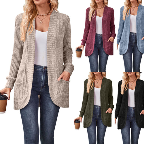 Damen Luxuriöse Strickjacke mit langen Ärmeln R&B