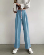 Damen weite klassische Hose mit hohem Bund und praktischen Bindegurten R&B