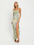 Damen Strapsloses Maxikleid mit floralem Print und hohem Schlitz R&B