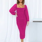 Damen Figuroptimiertes Kleid mit Puffärmeln und Raffungen R&B