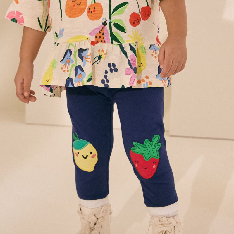 Mädchen Leggings mit fröhlichen Obst-Applikationen R&B