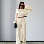 Damen elegantes Strickanzug mit weitem Bein und romantischen Ärmeln R&B