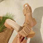 Damen elegante Blockabsatz-Sandalen mit gerafftem Riemen R&B