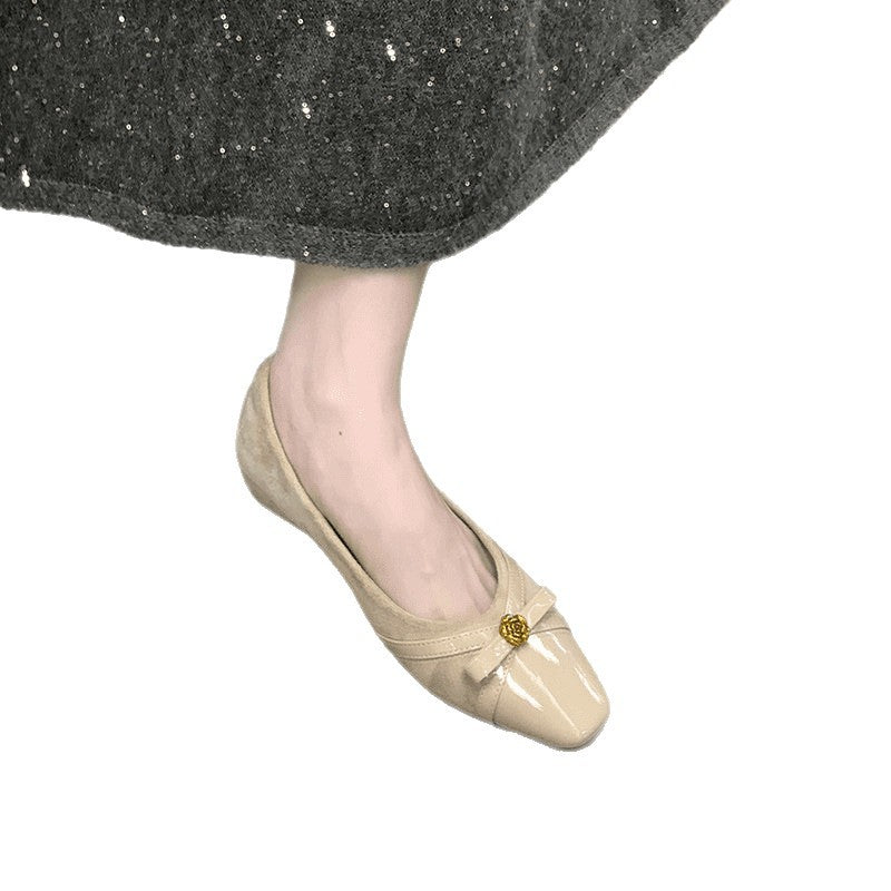 Damen Bequeme Ballerinas mit dekorativem Schleifen-Detail und glänzender Oberfläche R&B