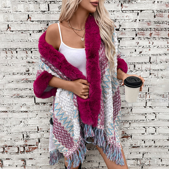 Damen Kuschelige Strickjacke mit luxuriösem Kunstfellbesatz R&B
