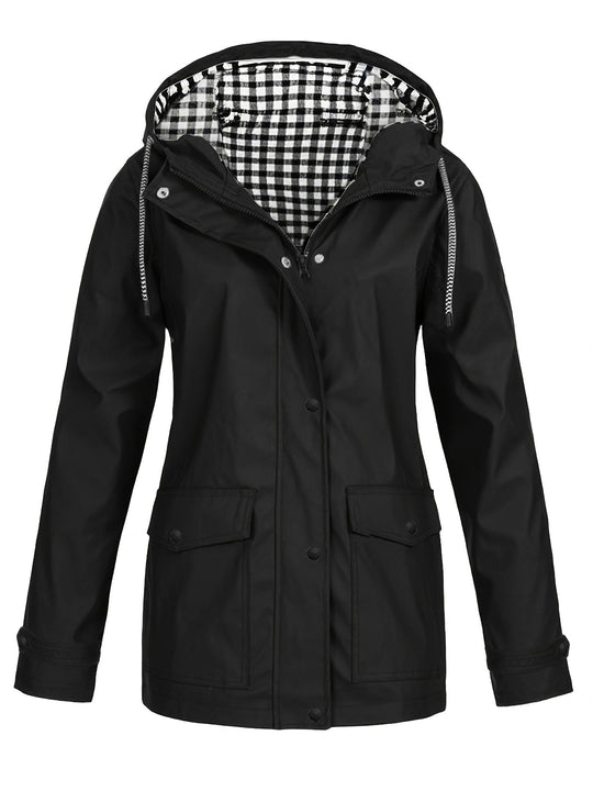 Damen modische Regenjacke mit kontrastierendem Innenfutter und praktischen Taschen R&B