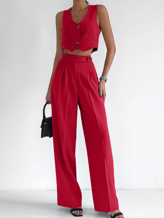 Damen trendy Zweiteiler-Anzug mit wadenlangem Hose und modernem Cropped-Top R&B