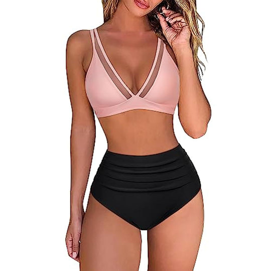 Damen High-Waisted Tiered Animal Print Bikini Set R&B