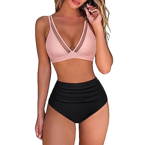 Damen High-Waisted Tiered Animal Print Bikini Set R&B