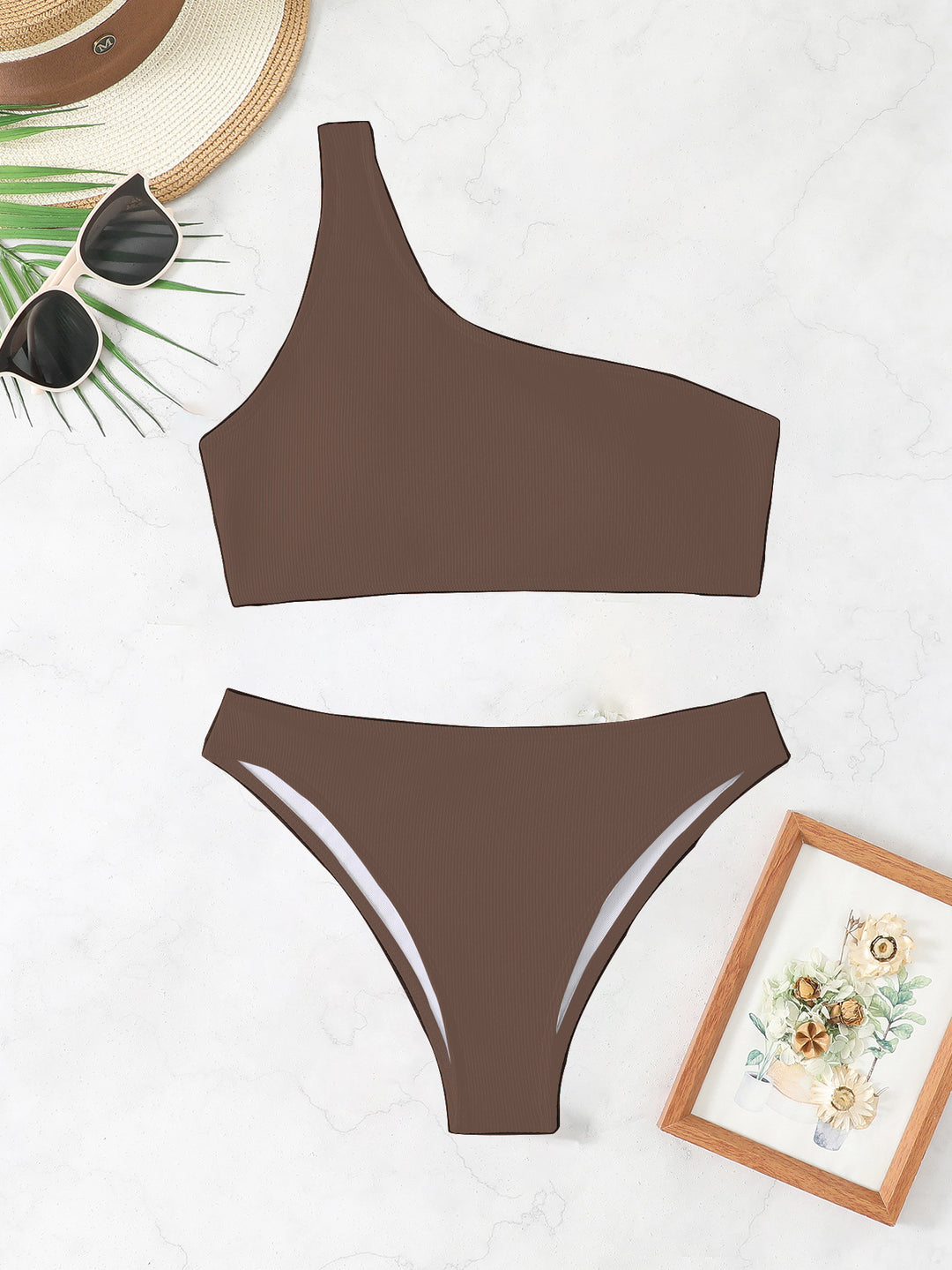 Damen Triangel-Bikini mit asymmetrischem Schnitt und raffiniertem Rippendesign R&B