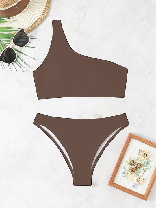 Damen Triangel-Bikini mit asymmetrischem Schnitt und raffiniertem Rippendesign R&B