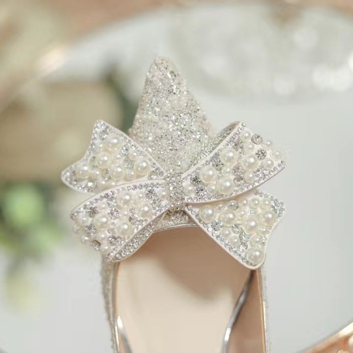 Damen elegante Glitzerschuhe mit Schleifen-Detail R&B