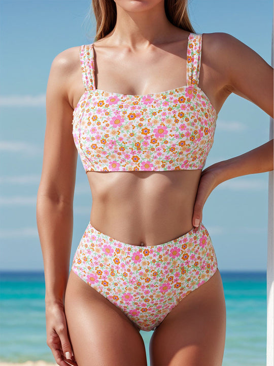 Damen Hochtailliertes Badeset mit floralem Muster R&B