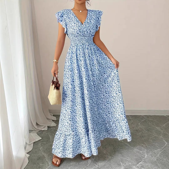 Damen Maxikleid mit Rüschenträgern und elastischem Tailleneinsatz R&B