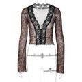 Damen Transparente Spitzenbluse mit Leopardenmuster R&B
