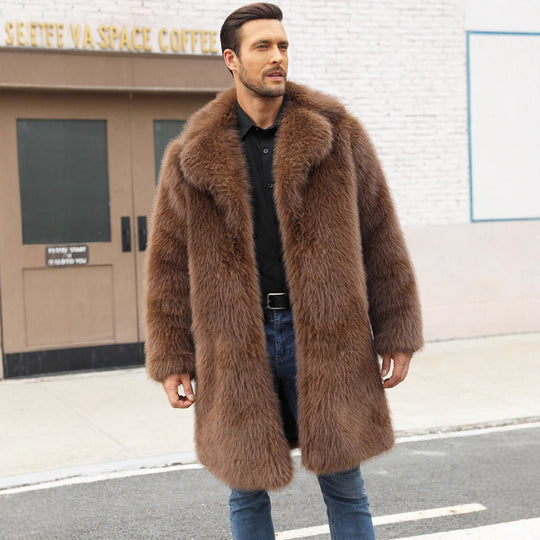 Herren Luxuriöse Kunstpelzjacke mit voluminösem Kragen R&B