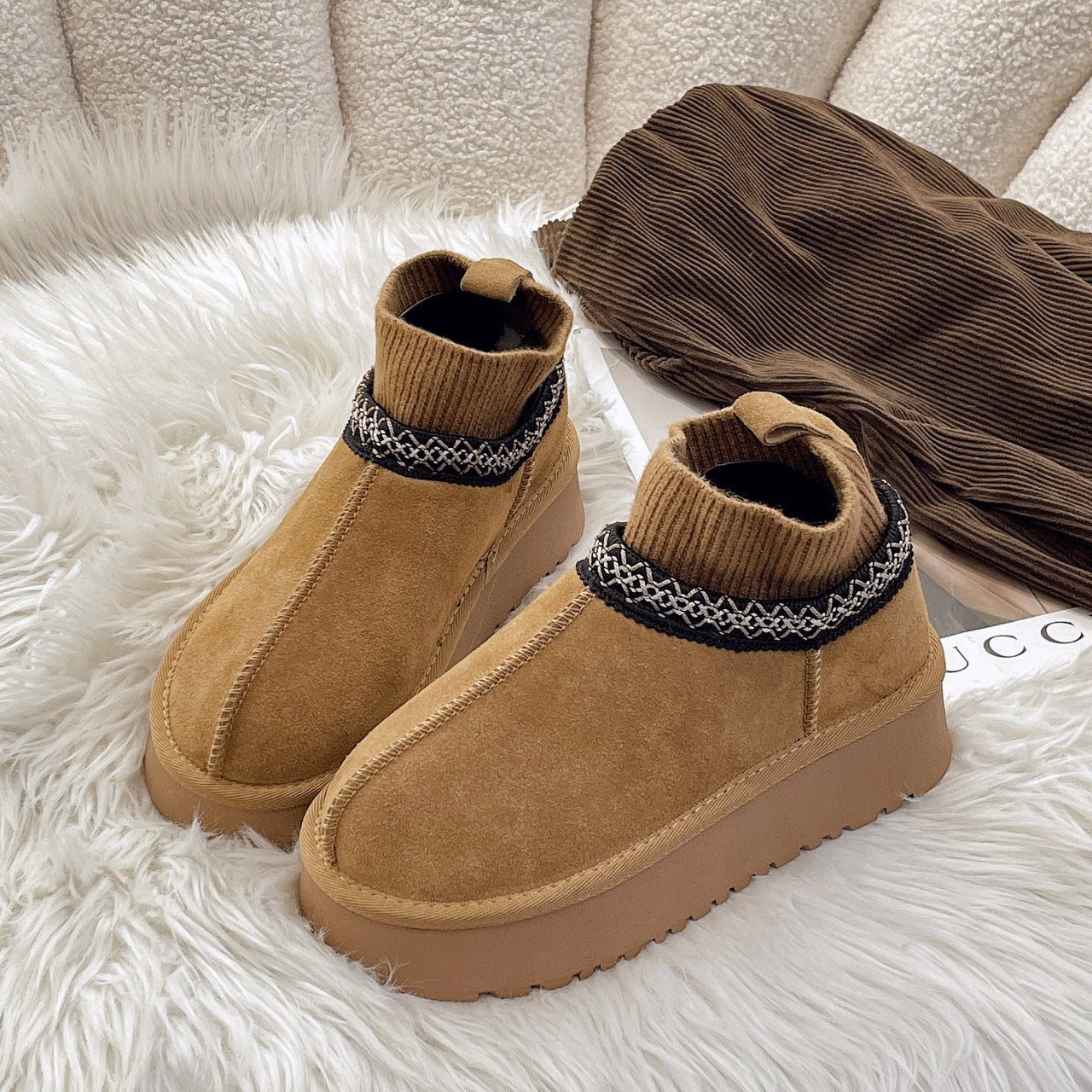 Damen modische Ankle Boots mit elastischem Kragen und rutschfester Sohle R&B