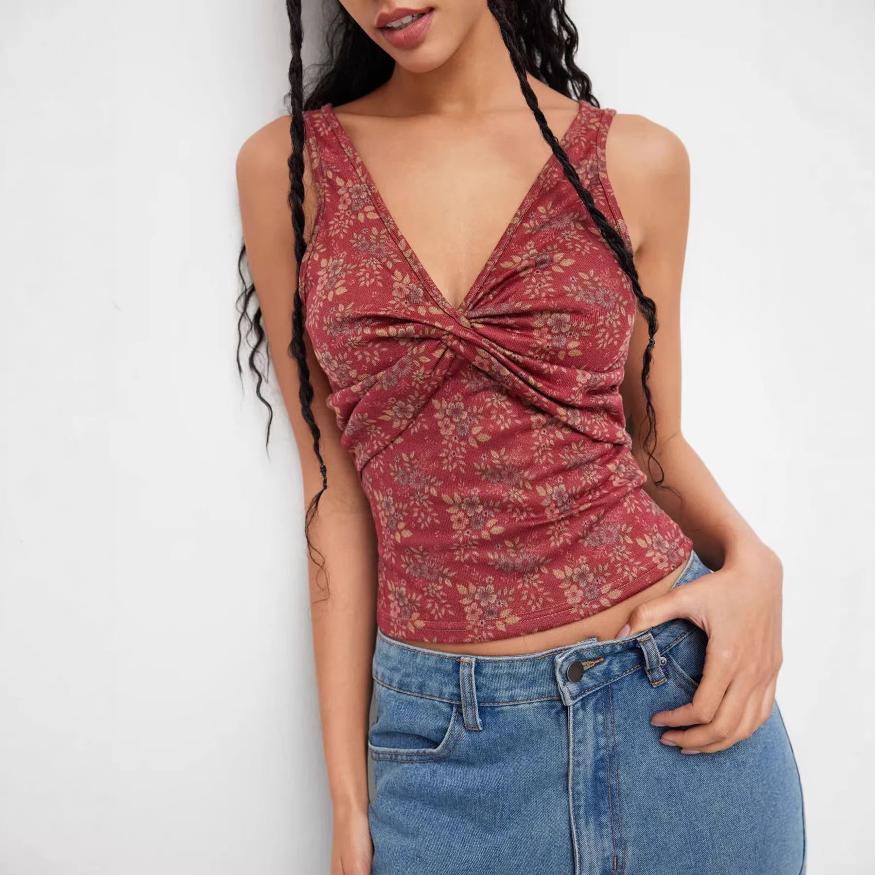 Damen Dekoratives Floral Top mit Raffungen R&B