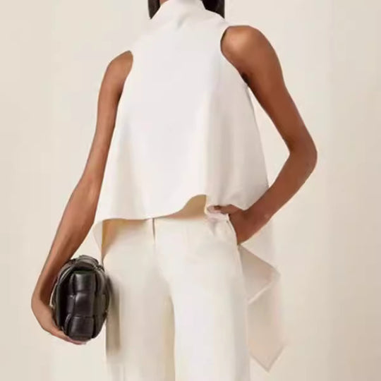 Damen ärmelloses Tunika mit asymmetrischem Schnitt und elegantem Kragen R&B