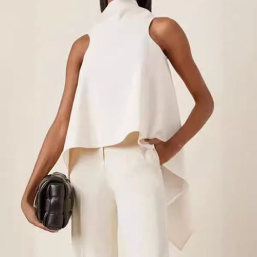 Damen ärmelloses Tunika mit asymmetrischem Schnitt und elegantem Kragen R&B