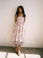 Damen Maxikleid mit floralem Print und elastischem Oberteil R&B