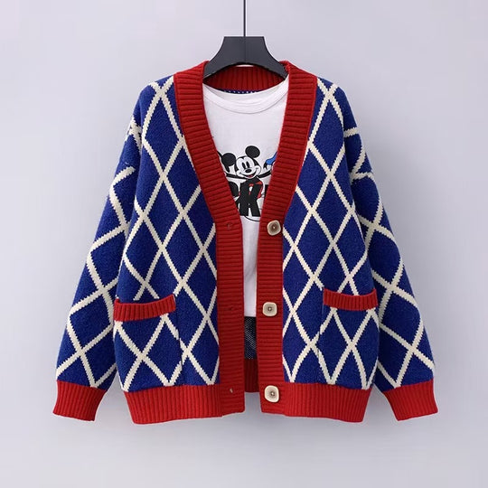 Damen Grobstrickcardigan mit Karomuster R&B