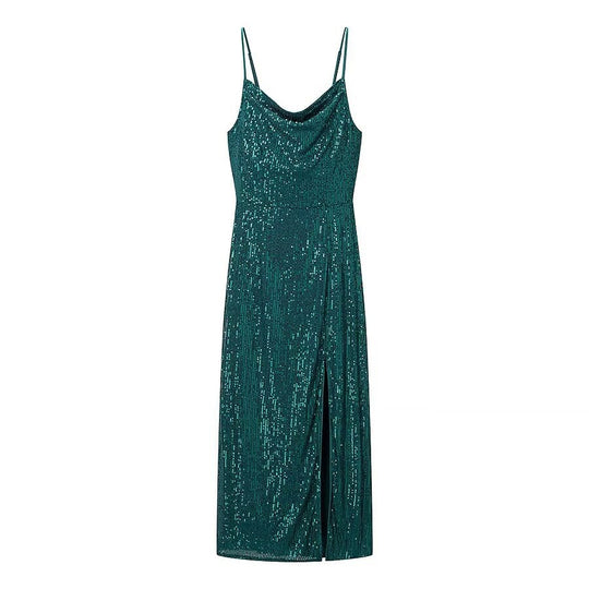 Damen Glamouröses Midikleid mit schimmerndem Stoff und bequemen Spaghettiträgern R&B