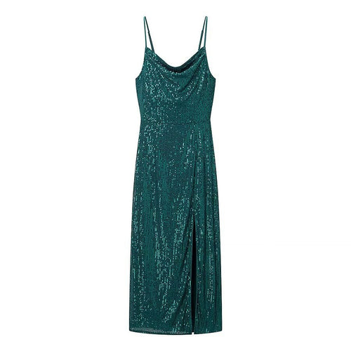 Damen Glamouröses Midikleid mit schimmerndem Stoff und bequemen Spaghettiträgern R&B