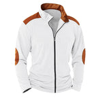 Herren nan strukturierte Strick‑Hybridjacke mit Stehkragen Kontrasteinsätzen und Ellbogenpatches R&B