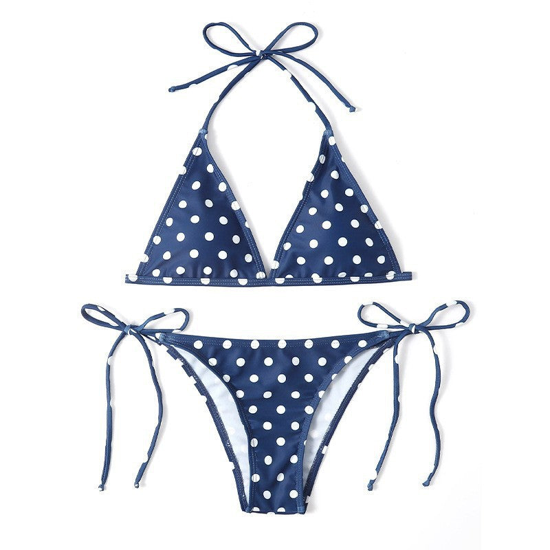 Damen Triangel-Bikini mit hochwertigem Punktmuster und verstellbaren Bändern