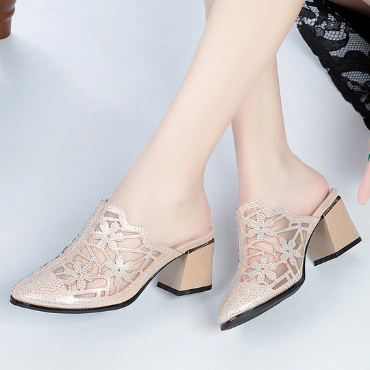 Damen Elegante Mules mit floralem Schmuckdetail und komfortablem Blockabsatz R&B