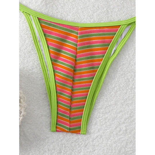 Damen Triangel-Bikini mit trendigem Streifenmuster und anpassbaren Bindebändern R&B