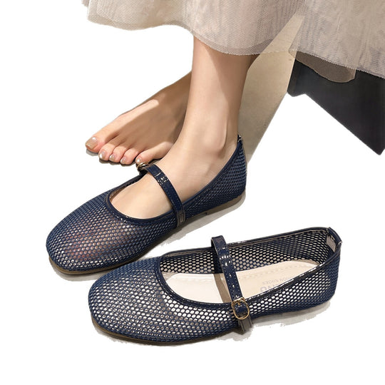 Damen Bequeme Mesh-Ballerinas mit verstellbarem Riemchen R&B