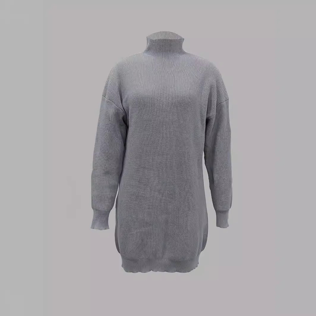 Damen Modisches Strickkleid mit hohem Kragen und oversize Schnitt R&B